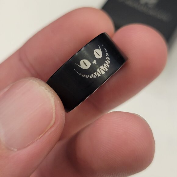 Alice Wonderland Cheshire Cat Black Tungsten Ring Size 5 - Picture 3 of 6
